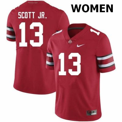 NCAA Ohio State Buckeyes Women's #13 Gee Scott Jr. Scarlet Nike Football College Jersey QWD4445OD